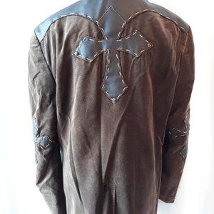 Affliction Brown Leather Accent Blazer